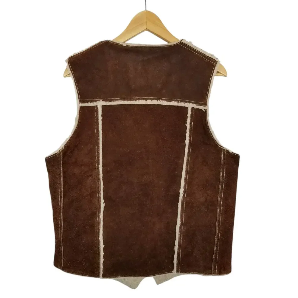Wild West Leather Goods Western Vintage Brown Suede Sherpa Lined Vest Size 42 L